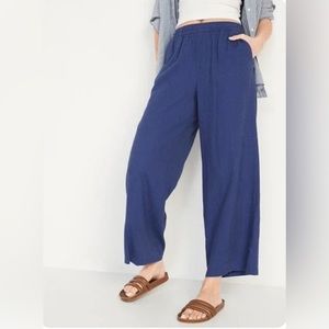 NEVER WORN Navy Blue High-Waisted Linen-Blend Wide-Leg Pants for Women
